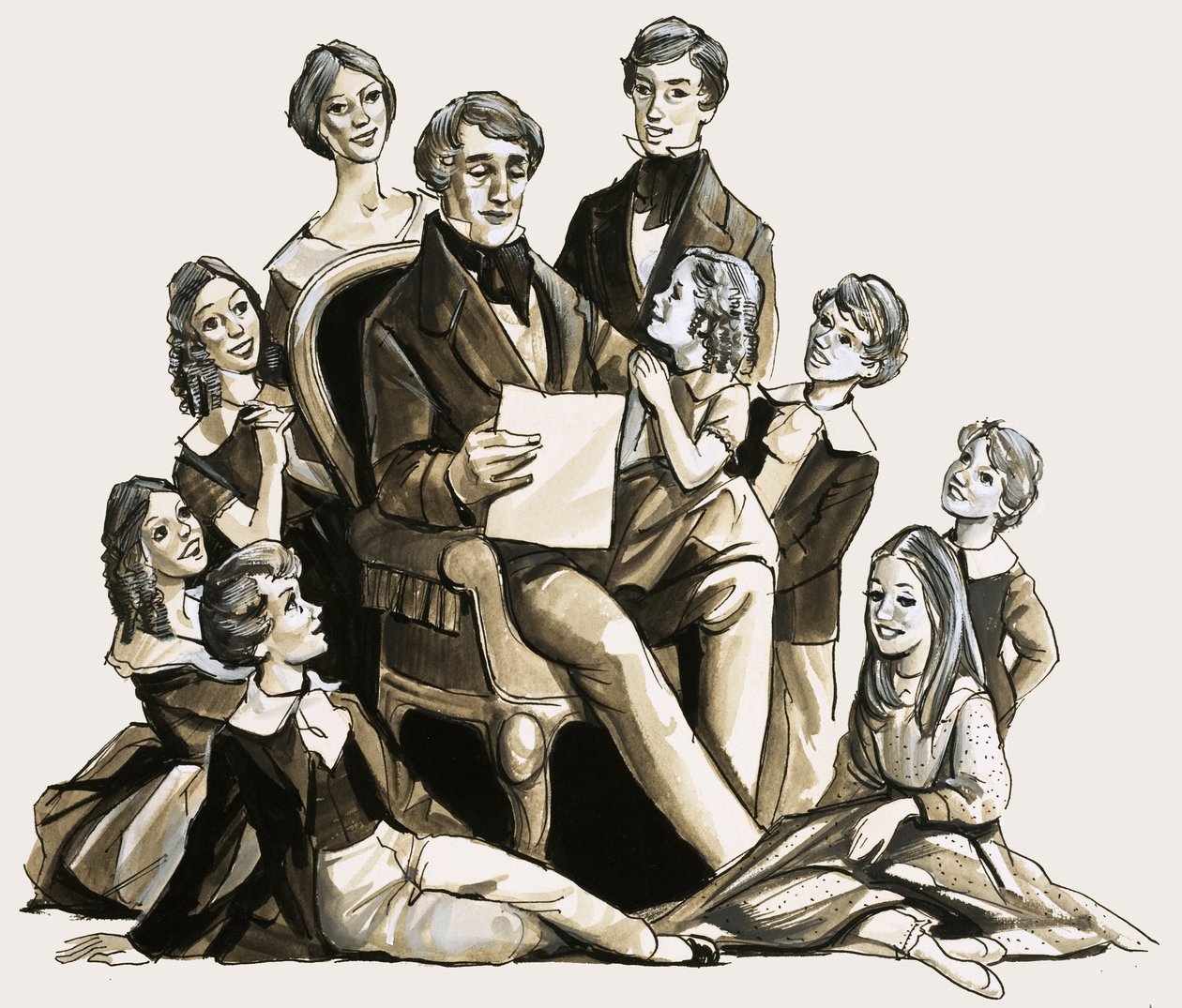 Le Dr Clement Moore lisant son poème de Noël à ses enfants - English School