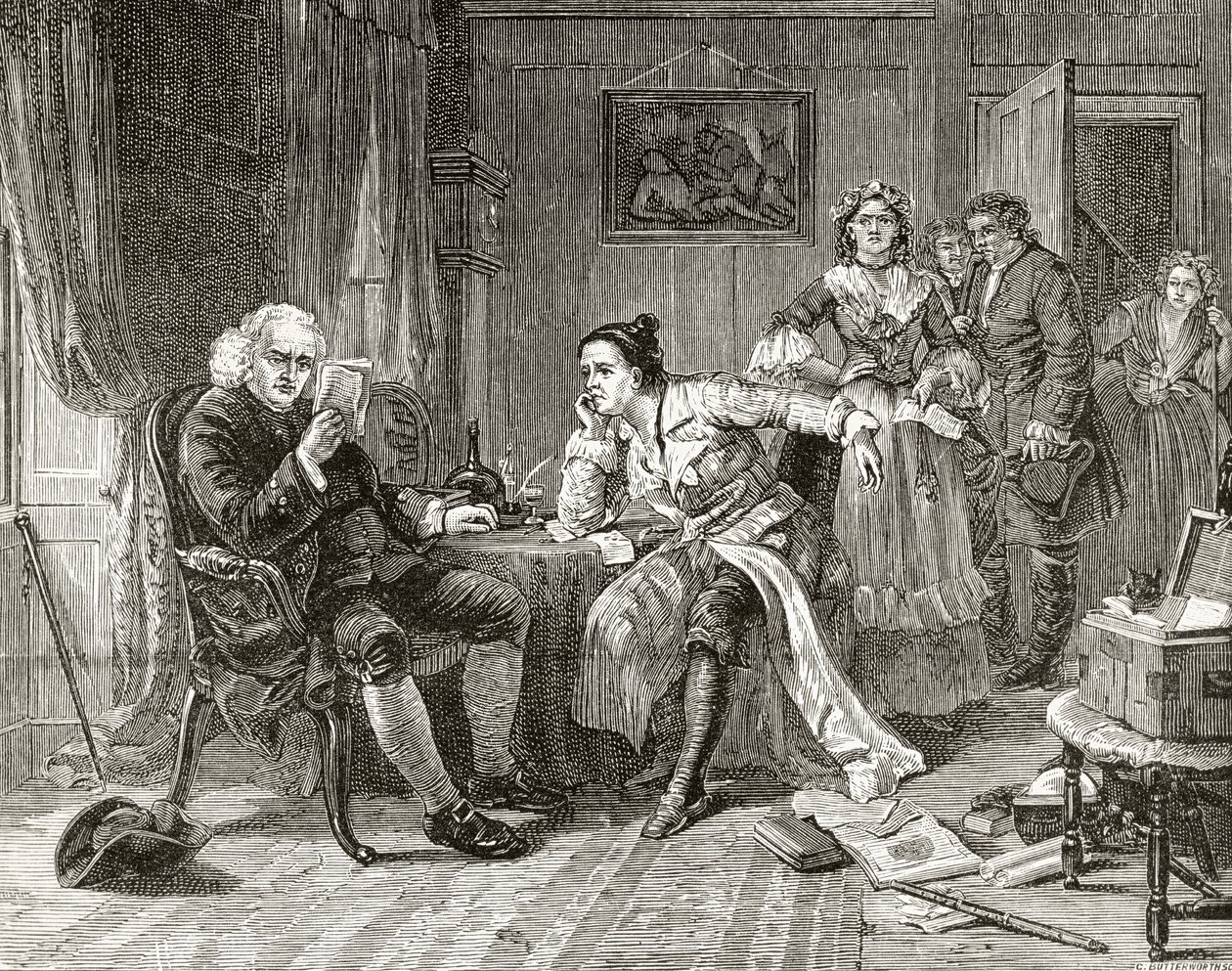 Dr Samuel Johnson lisant le manuscrit de 