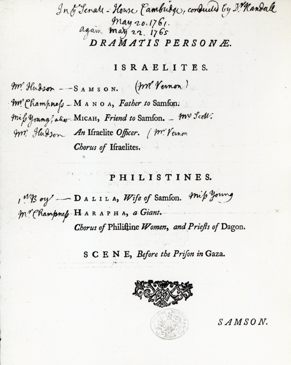 Personnages dramatiques pour Samson, un oratorio de Haendel - English School