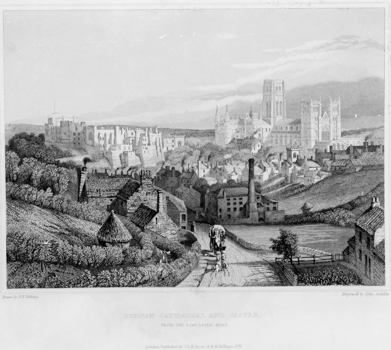 Cathédrale et château de Durham depuis Newcastle Road, 1841 - English School