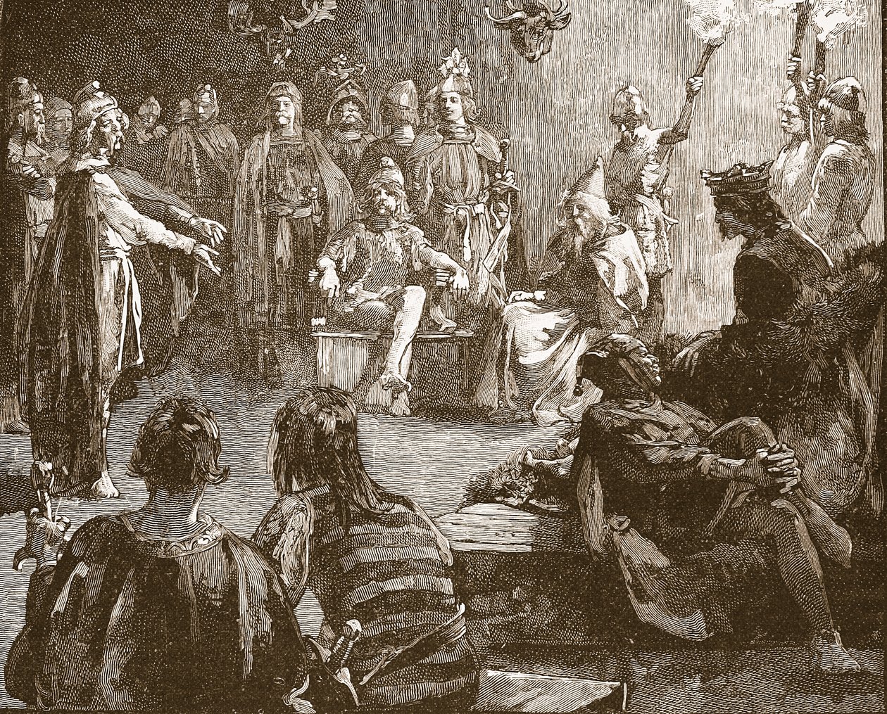 Edwin de Northumbrie et les missionnaires chrétiens, illustration de Cassells Illustrated History of England - English School