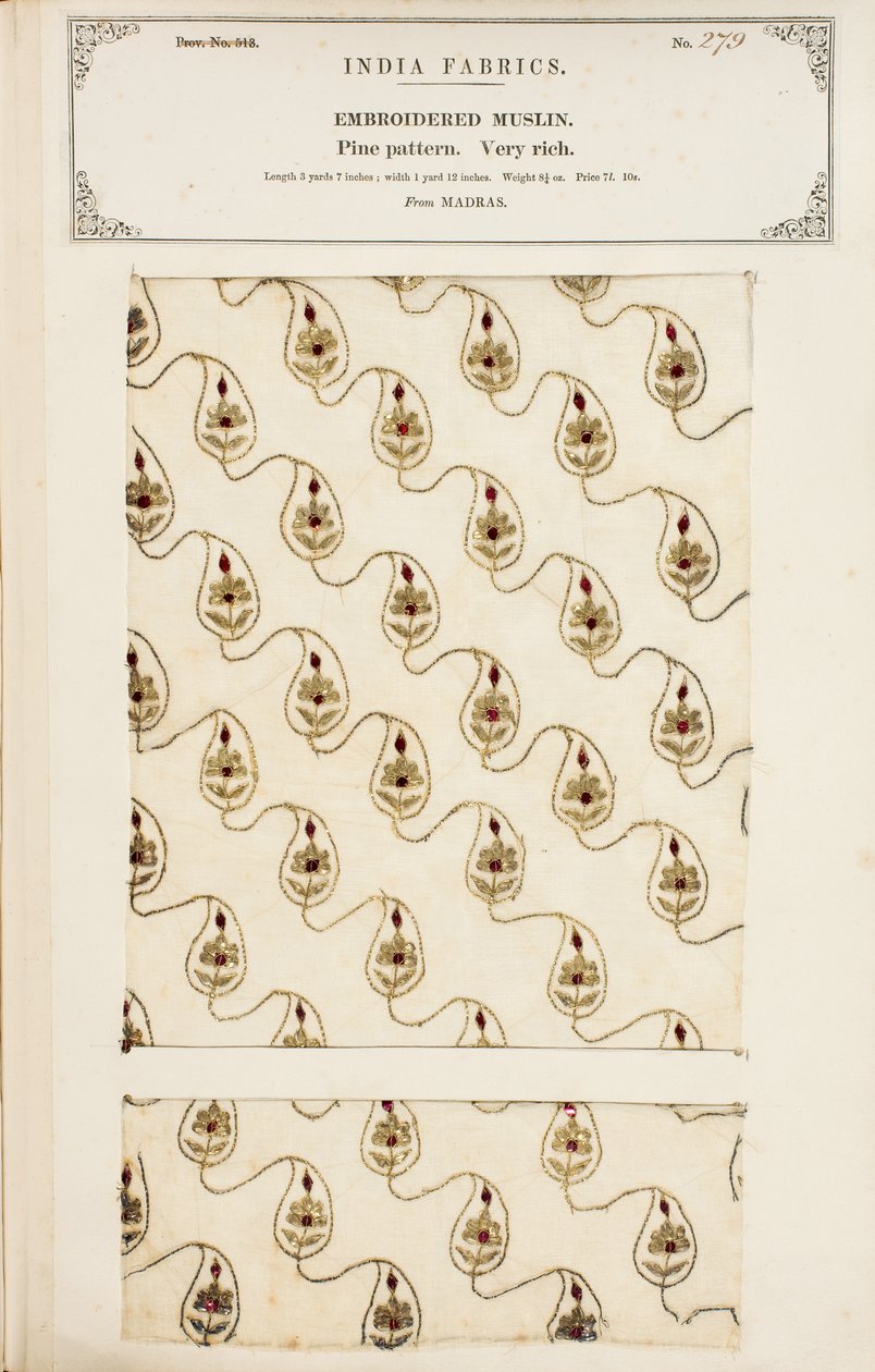 Échantillon de mousseline brodée de Madras, de The Collection of the Textile Manufacturers of India, par John Forbes Watson, publié en 1866 - English School