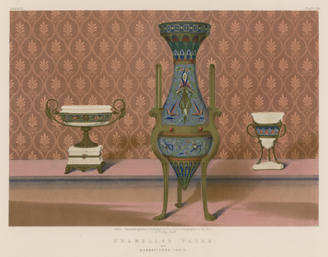 Vases émaillés par Barbedienne, Paris (chromolitho) - English School