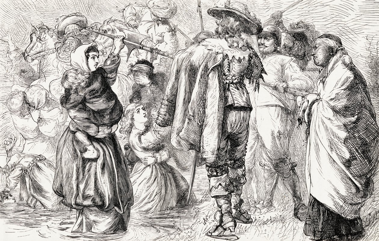 Protestants anglais noyés par des catholiques irlandais pendant la rébellion irlandaise de 1641, vers 1865 - English School