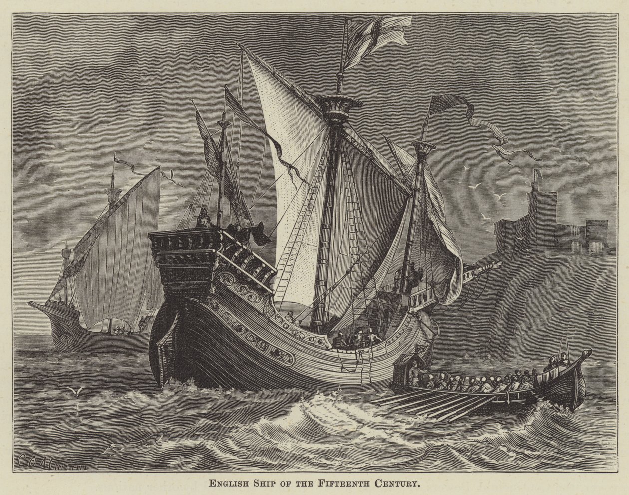 Navire anglais du quinzième siècle (gravure) - English School