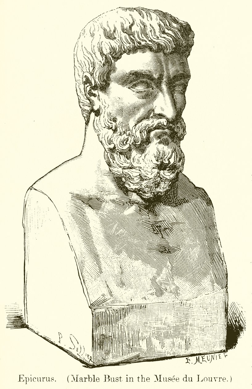 Épicure. (Buste en marbre du musée du Louvre) (gravure) - English School