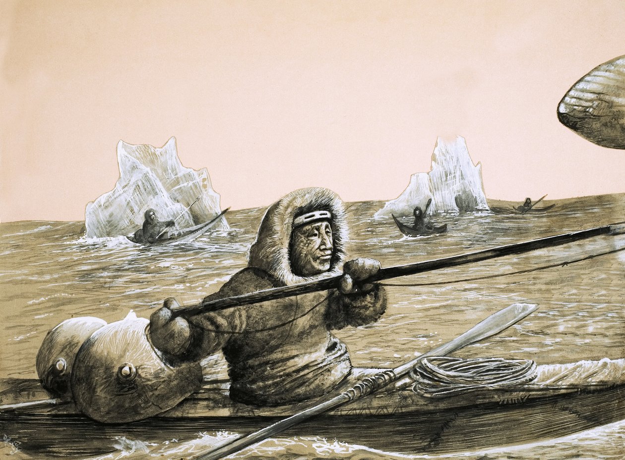 Esquimaux sur la mer glacée - English School