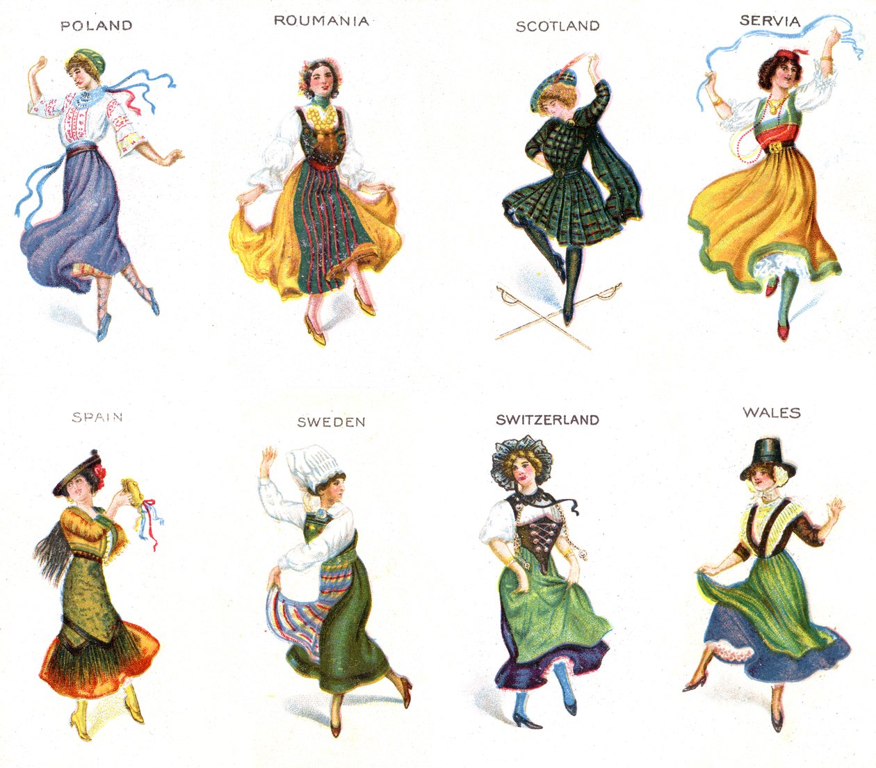 Danseurs européens, cartes de cigarettes, 1915 - English School