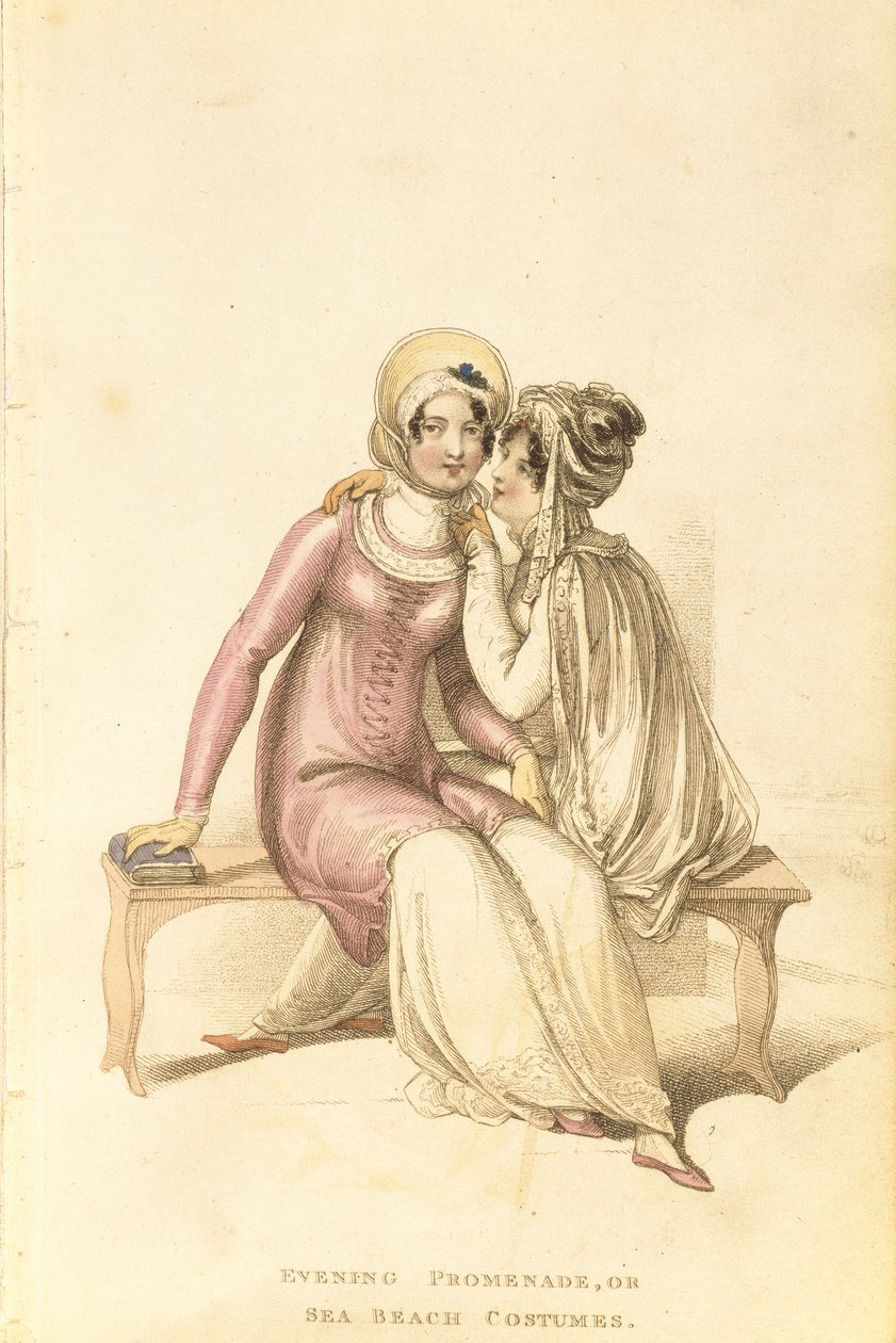 Costumes de soirée, promenade ou plage, planche de mode de Ackermanns Repository of Arts - English School