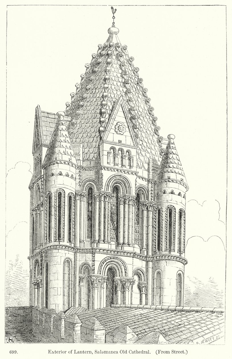Extérieur de la lanterne de la vieille cathédrale de Salamanque (gravure) - English School