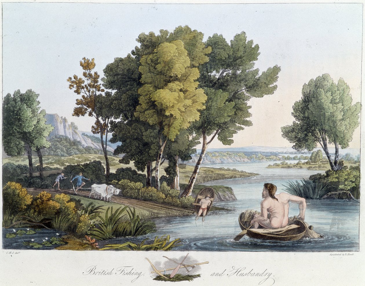 Pêche et labour en Angleterre - dans « Celtes et Goths, coutumes des habitants des îles britanniques du début du 6e siècle et des nations gothiques de la côte ouest de la Baltique », par S.R. Meyrick et Ch. Smith - English School