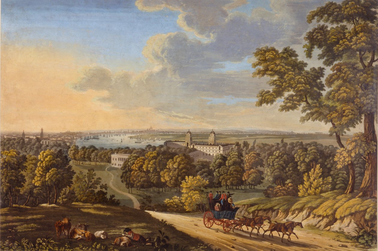 Flamstead Hill, Greenwich : La diligence en direction du sud c.1810-20 - English School