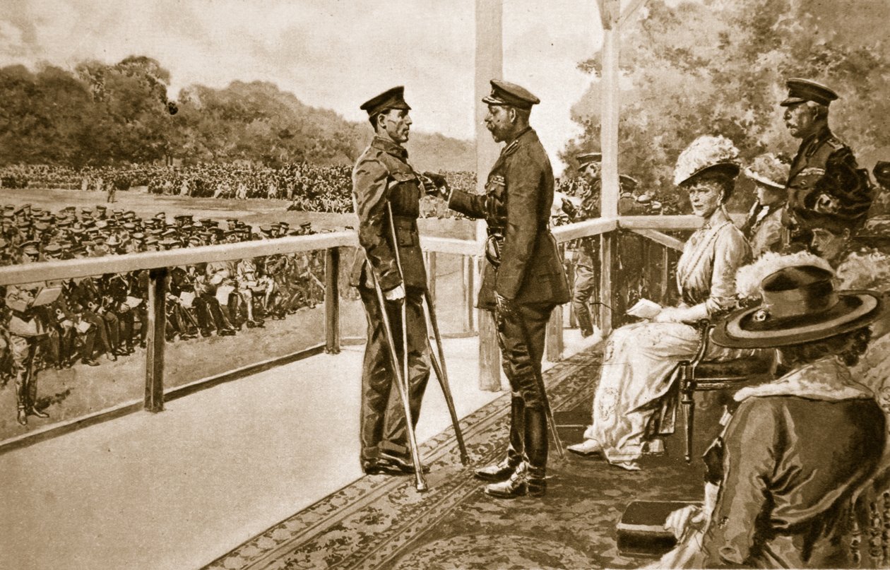 Pour la vaillance : le roi George décorant le soldat Thomas Hughes, des Connaught Rangers, de la V.C., à Hyde Park, 2 juin 1917, 1914-19 - English School
