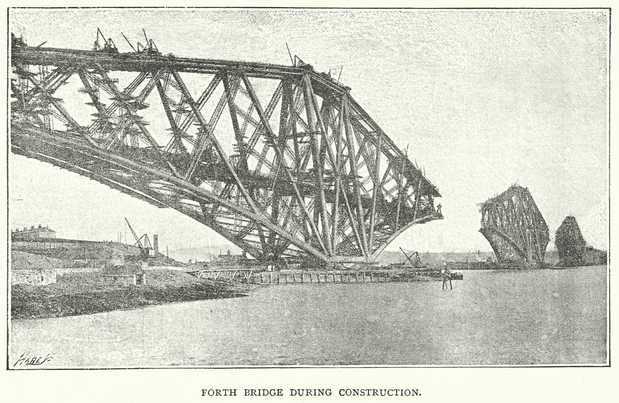 Pont Forth pendant la construction (gravure) - English School