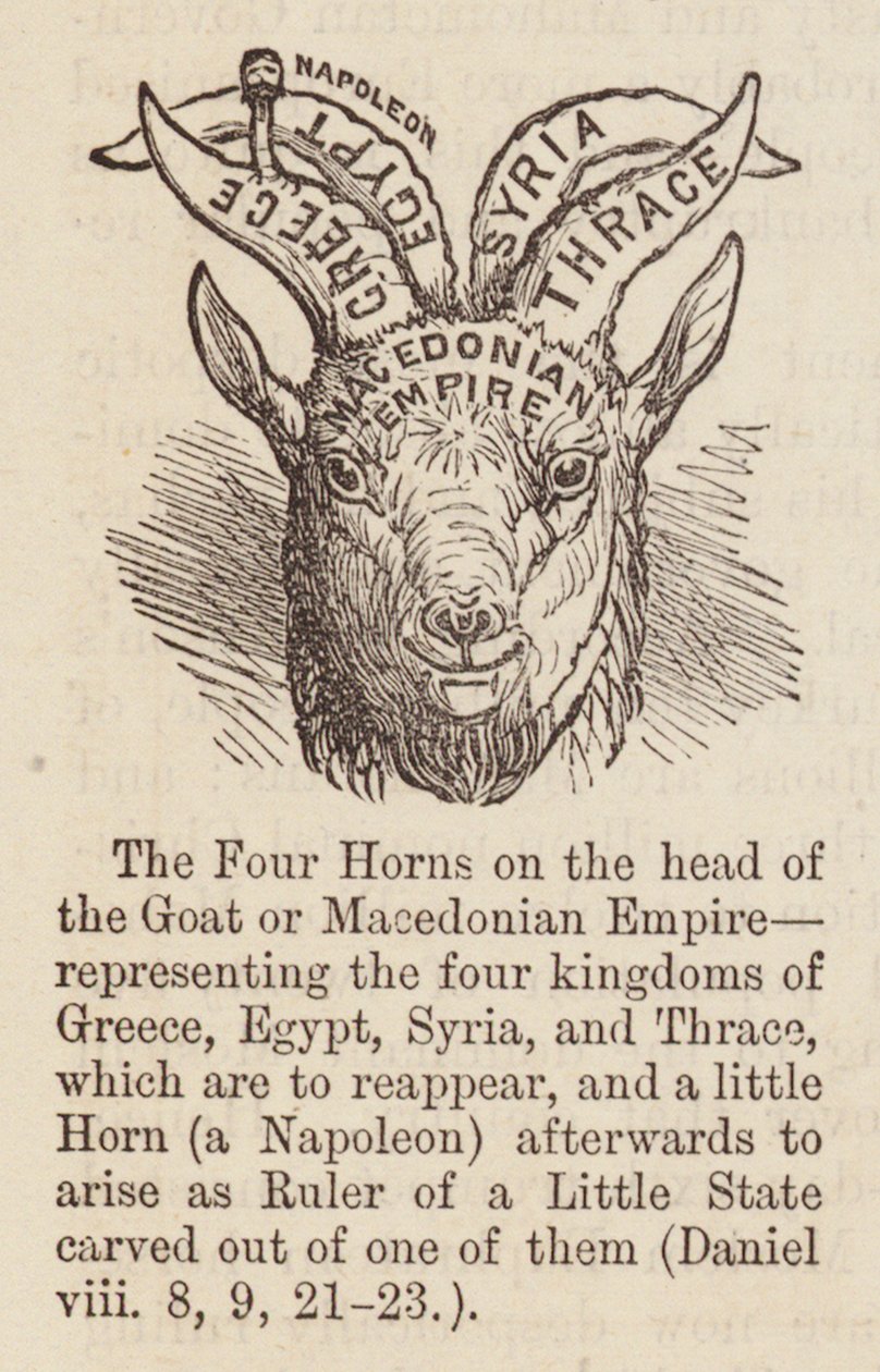 Quatre cornes sur la tête du bouc (gravure) - English School