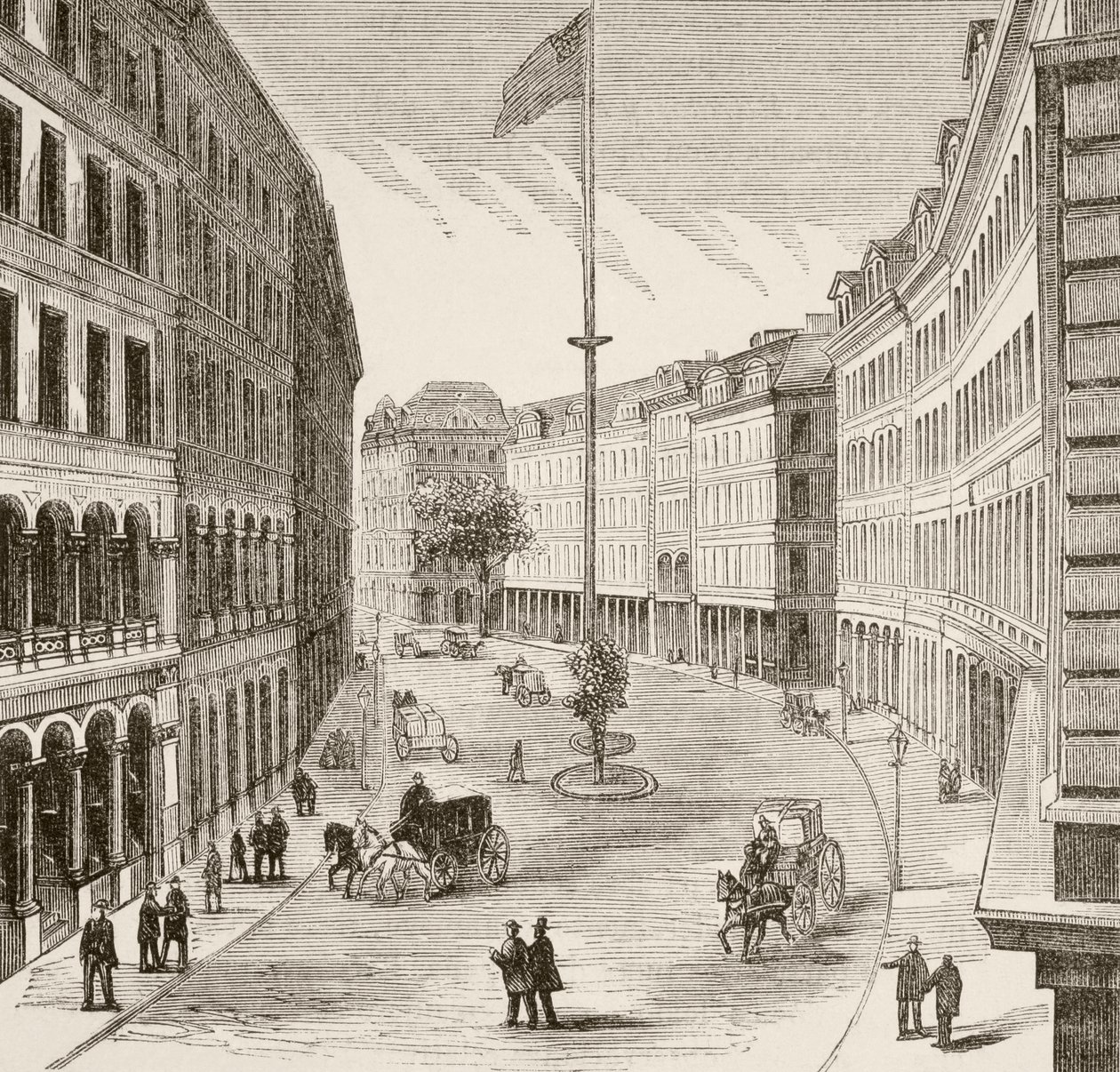 Rue Franklin, Boston, Massachusetts dans les années 1870 - English School