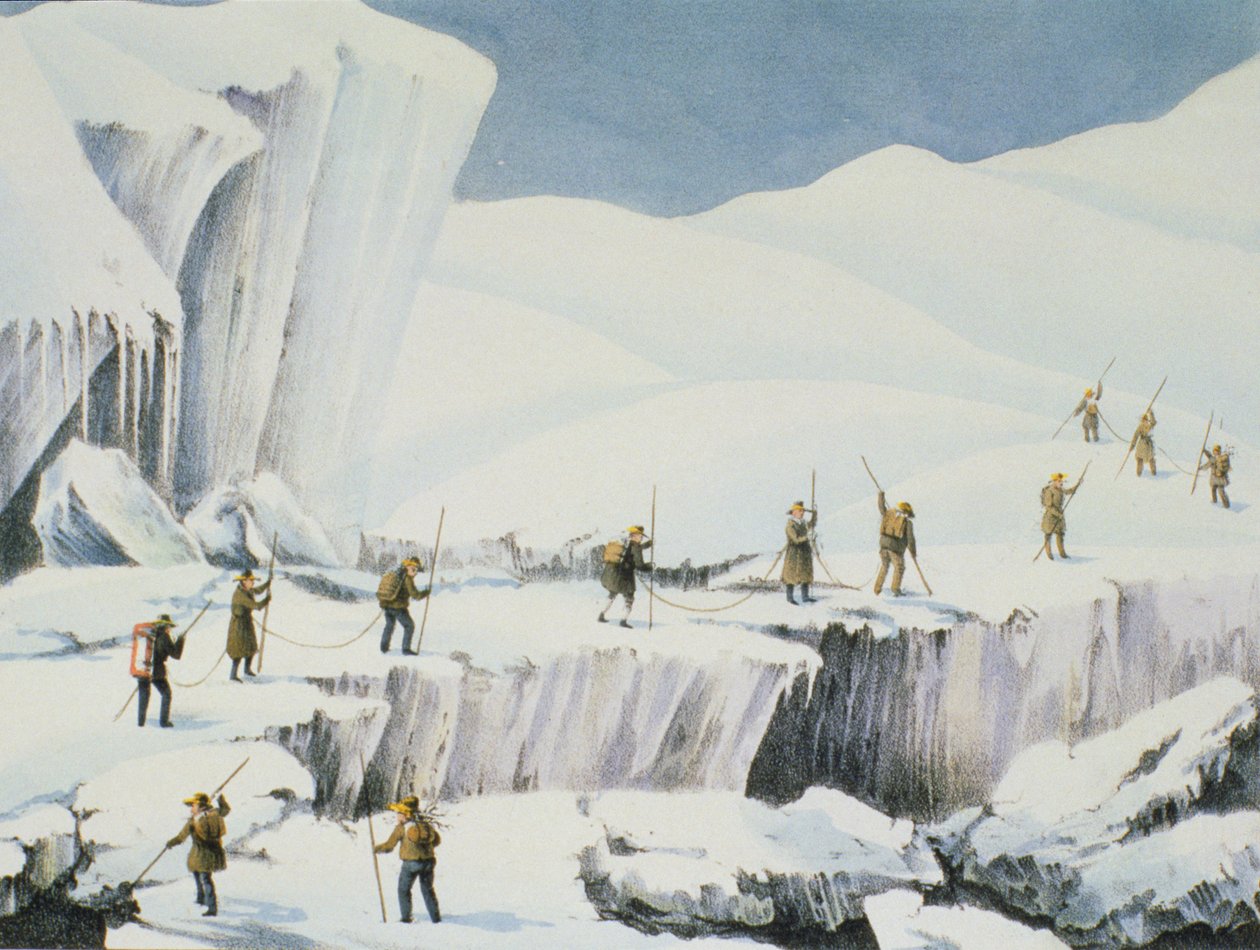 Apparition fréquente de la glace avec des ponts de neige, extrait de A Narrative of an Ascent to the Summit of Mont Blanc par Charles Fellows (1799-1860), publié en 1827 - English School