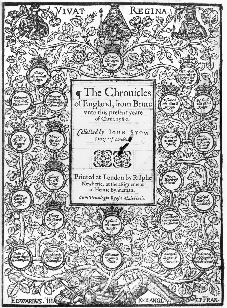 Frontispice de The Chronicles of England par John Stow (c.1525-1605), 1580 - English School