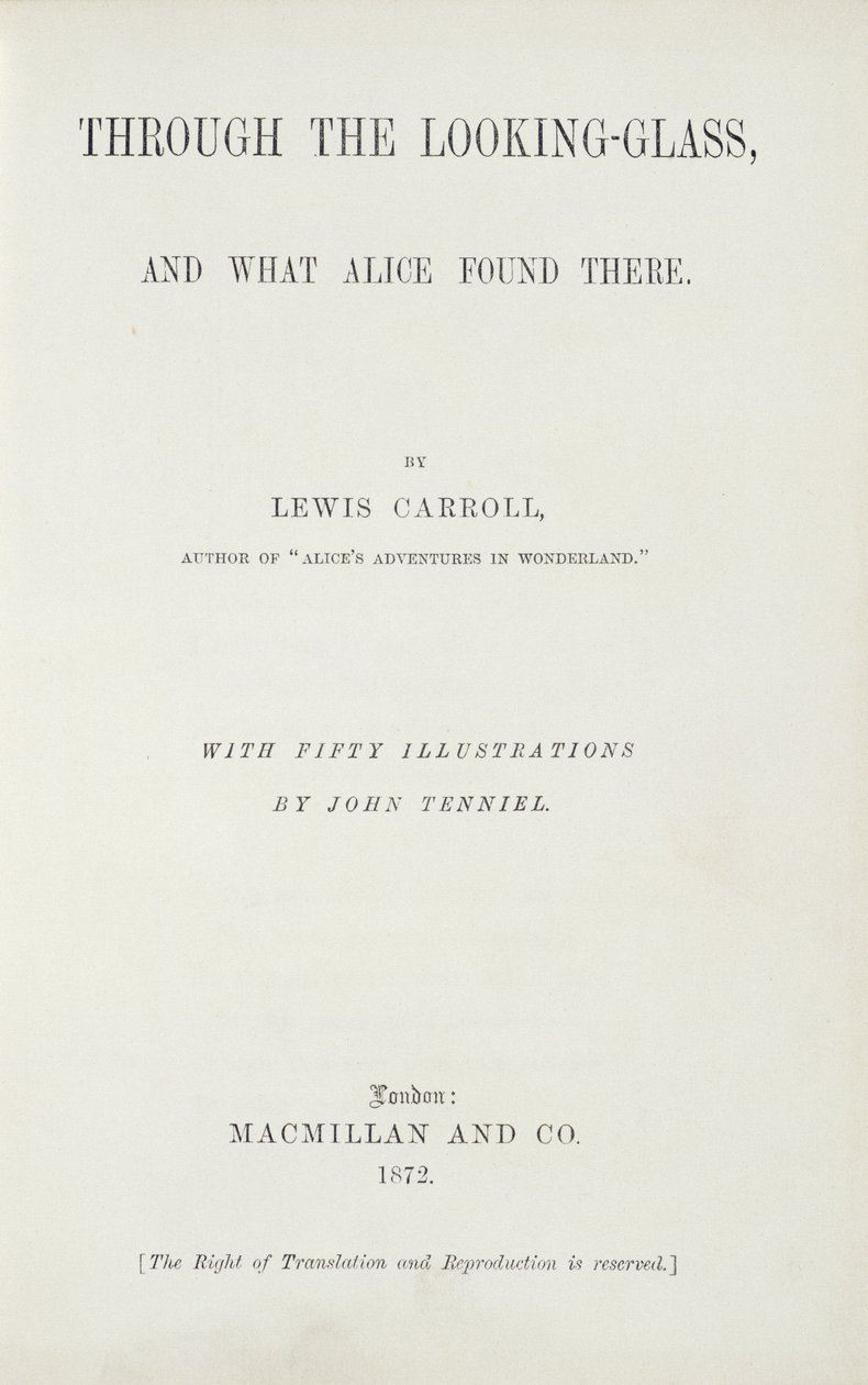 Frontispice de Alice à travers le miroir par Lewis Carroll (1833-98), publié par Macmillan, 1872 - English School