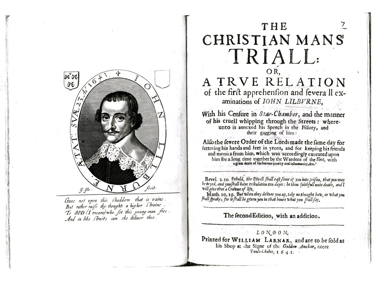 Frontispice de The Christian Mans Trial par John Lilburne (c.1614-57) 1641