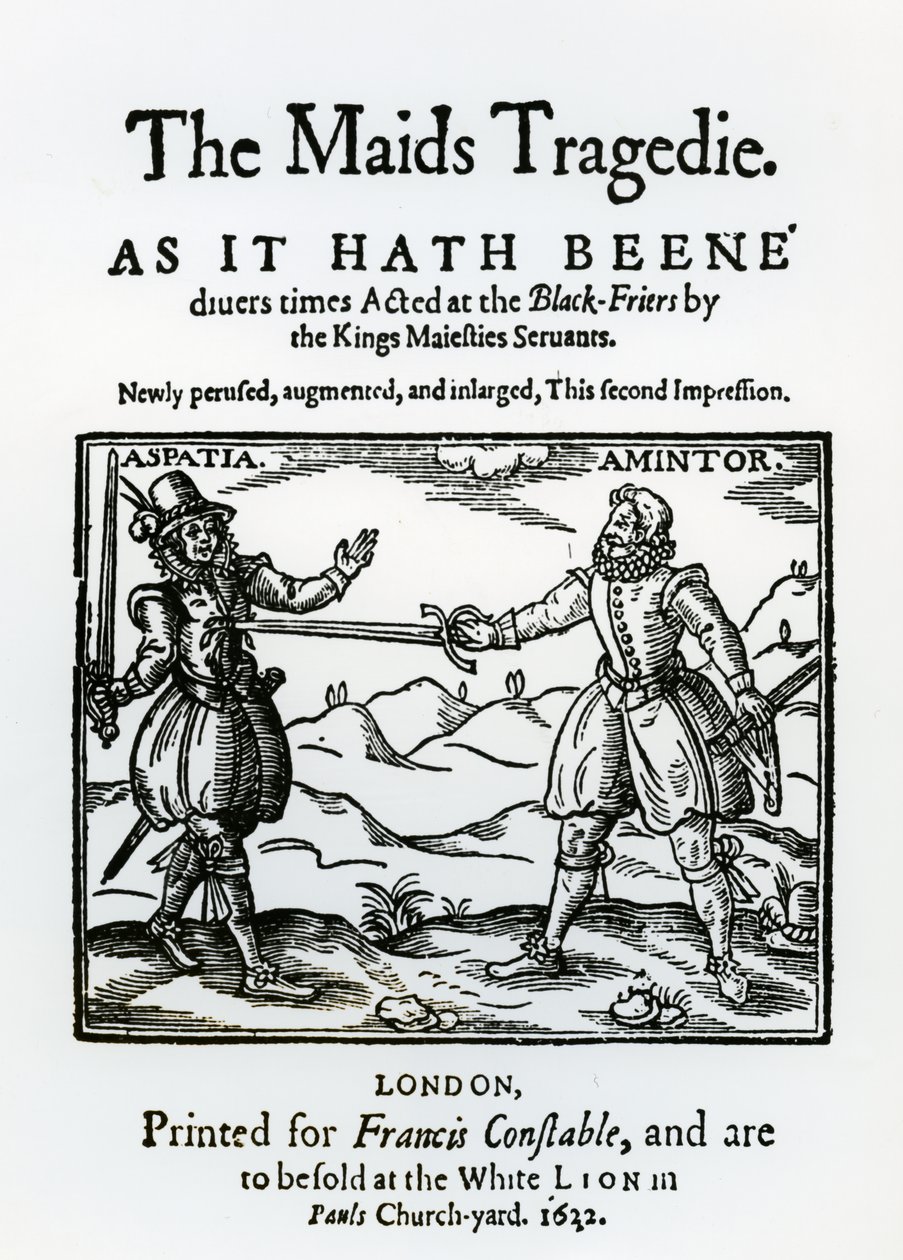 Frontispice de The Maids Tragedy par Sir Francis Beaumont (1584-1616) et John Fletcher (1579-1625) 1622 - English School