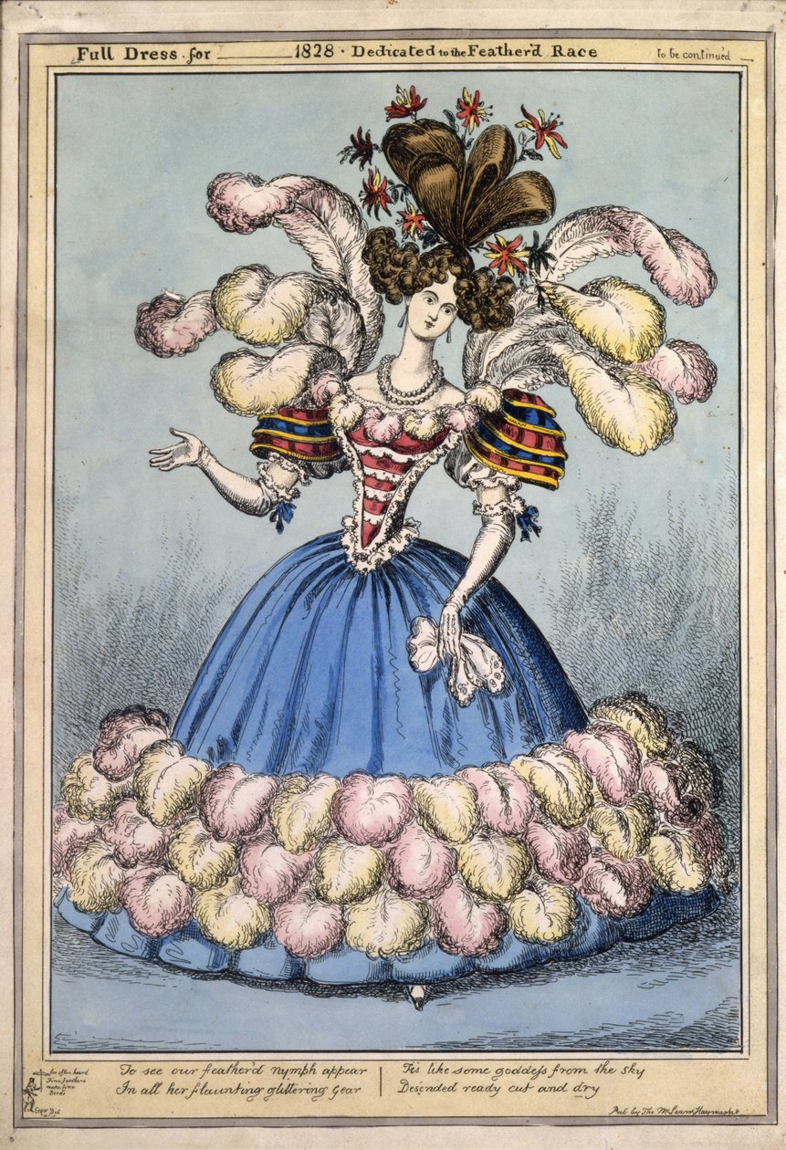Tenue complète pour ?1828. Dédié à la race plumée, pub. Londres, 1828 (gravure en couleur) - English School