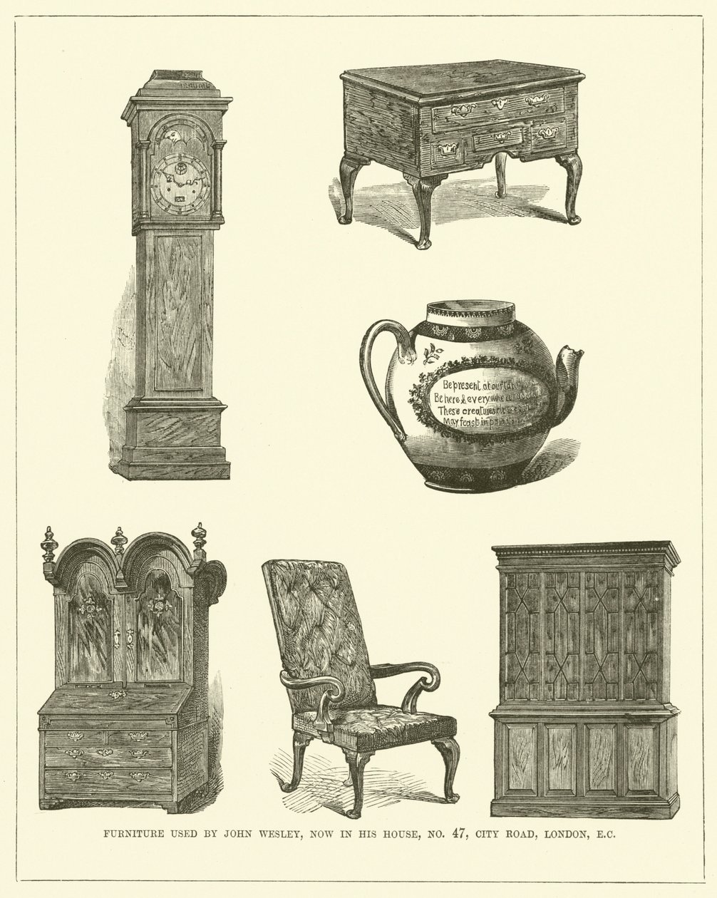 Meubles utilisés par John Wesley, actuellement dans sa maison, No 47, City Road, Londres, CE (gravure) - English School