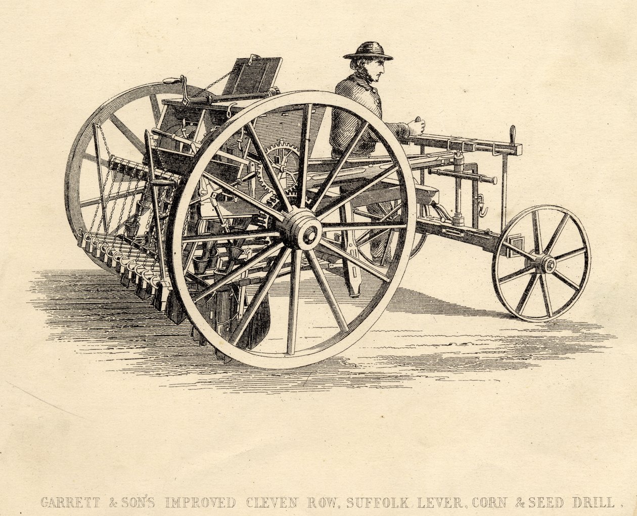 Garrett and Sons Improved Cleven Row Suffolk Lever Corn and Seed Drill - English School