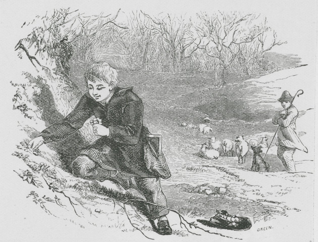 Cueillette de primevères (gravure) - English School
