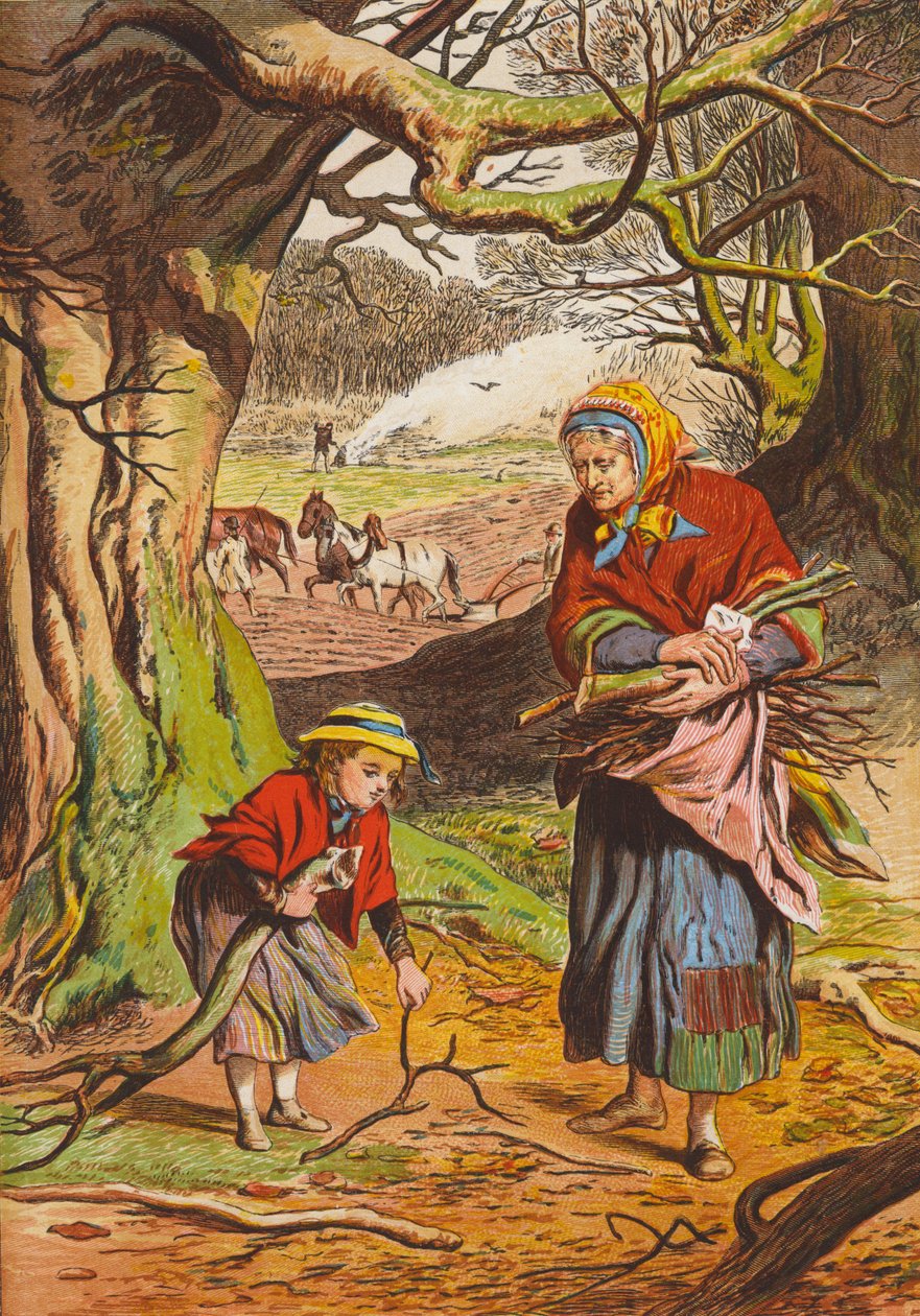 Ramassage de bois de chauffage (lithographie couleur) - English School