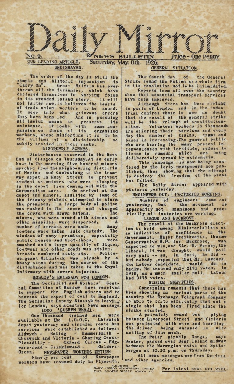 Grève générale rapportée dans le Daily Mirror (gravure) - English School