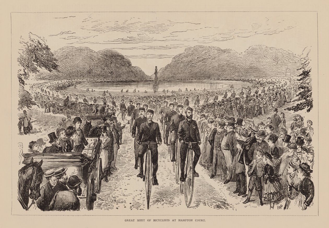 Grand rassemblement de cyclistes à Hampton Court (gravure) - English School