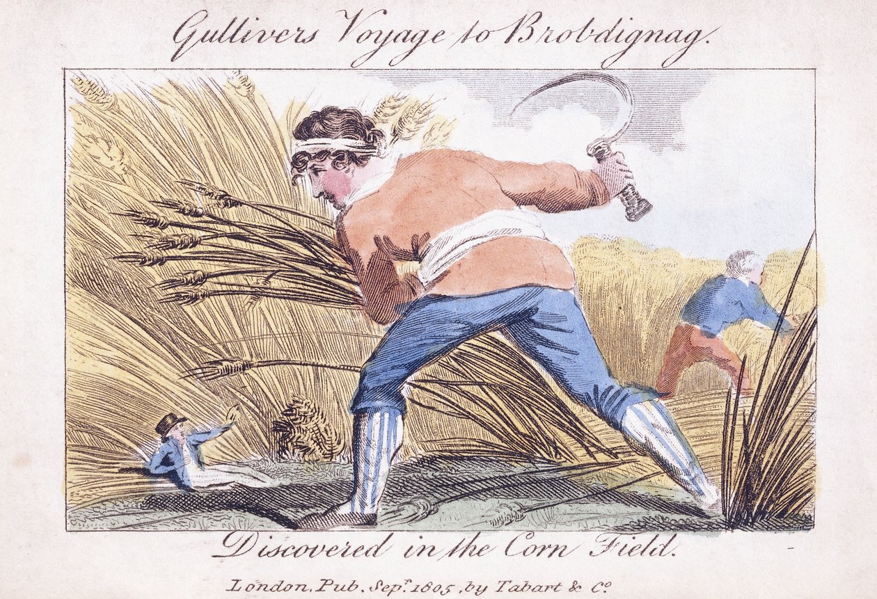 Voyage de Gulliver à Brobdingnag, découvert dans le champ de maïs, 1805 - English School