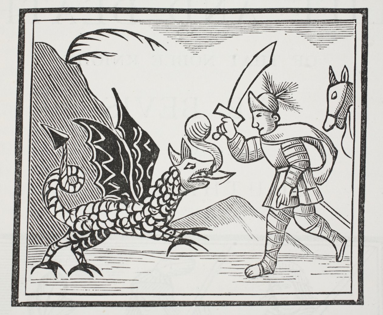 Guy et le dragon de Northumbrie, illustration de Chap-books du XVIIIe siècle par John Ashton, pub. 1882 - English School