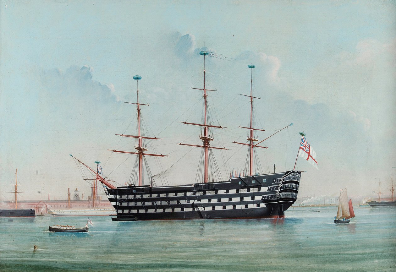 HMS Victory dans le port de Portsmouth, c.1860 - English School