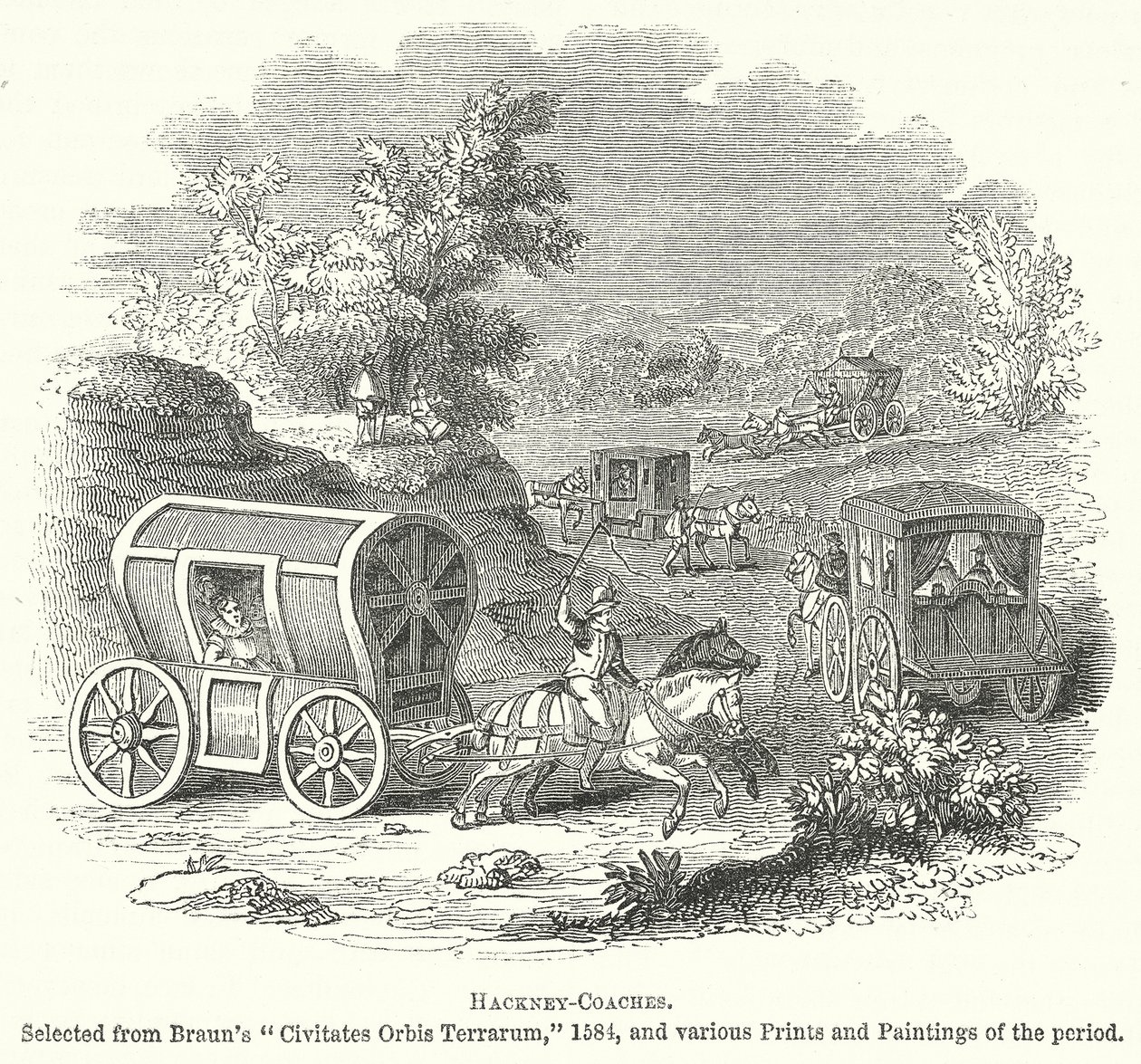 Hackney-Coaches (gravure) - English School