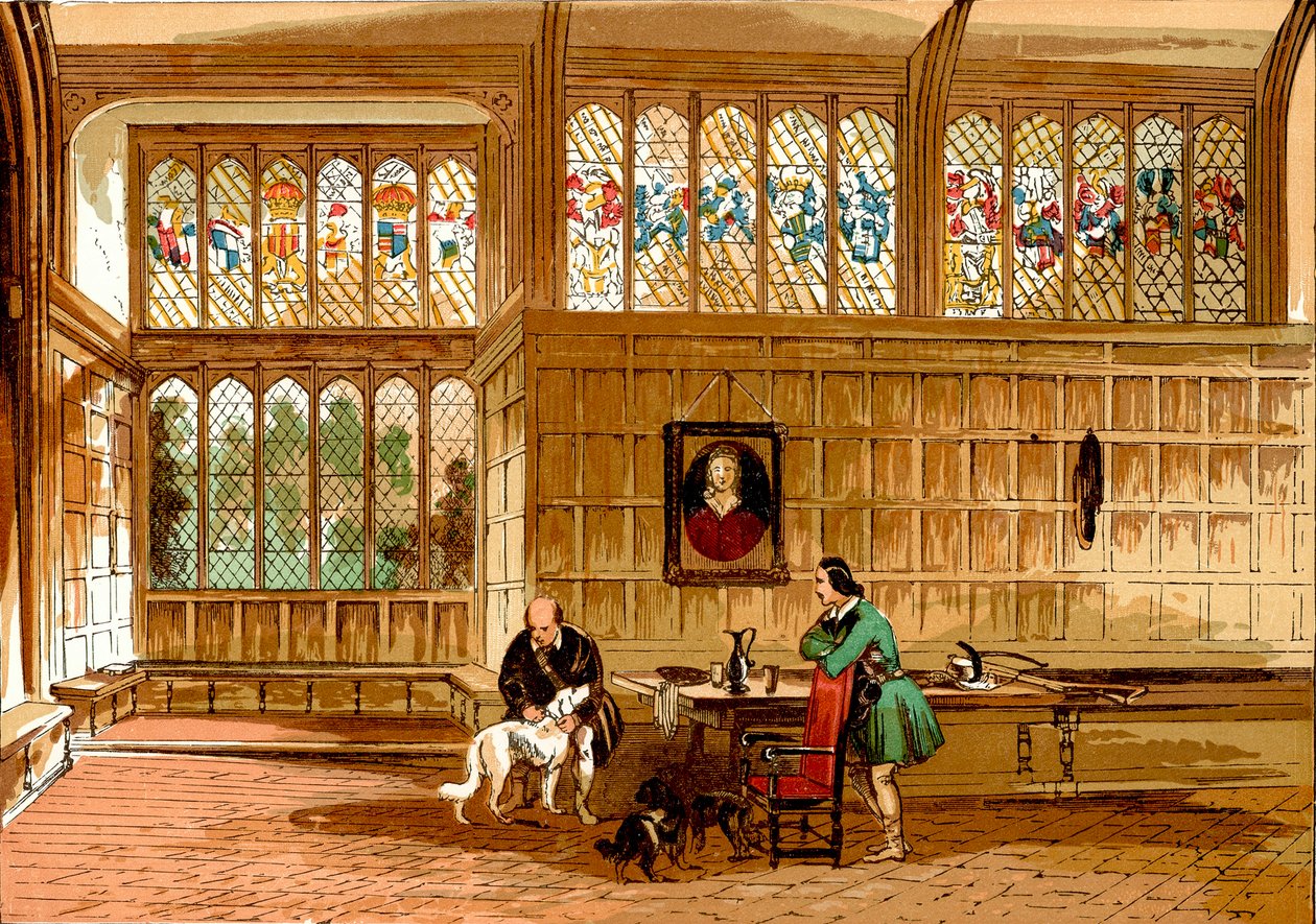 Hall à Ockwells, Berkshire (gravure en couleur) - English School