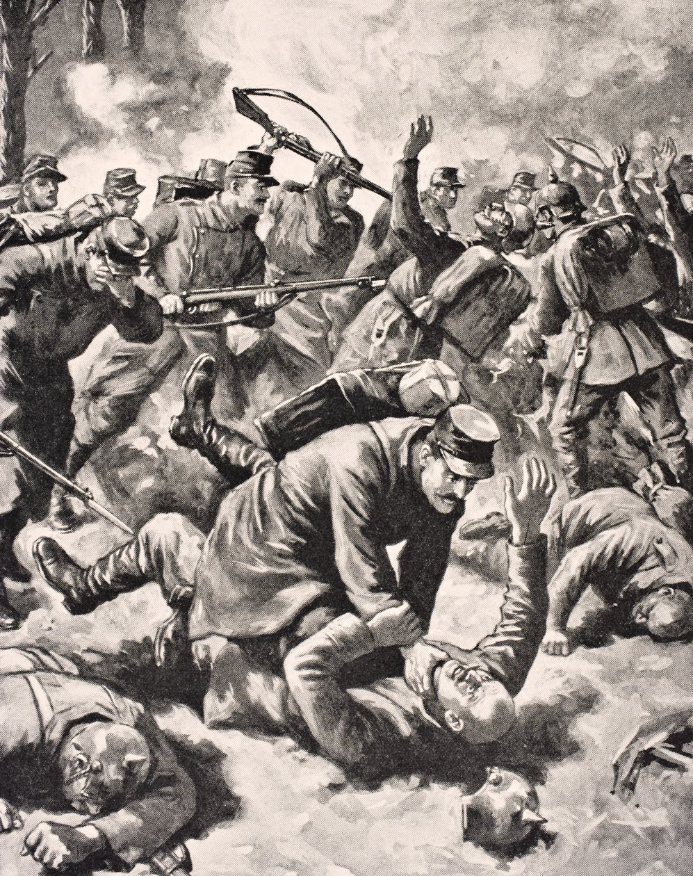 Combat au corps à corps entre soldats allemands et occidentaux, tiré de 