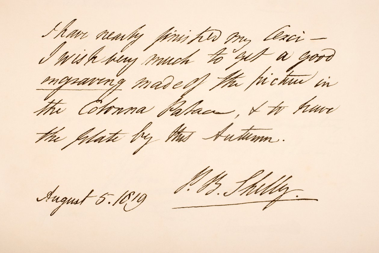Écriture et signature de Percy Bysshe Shelley, 1819 - English School