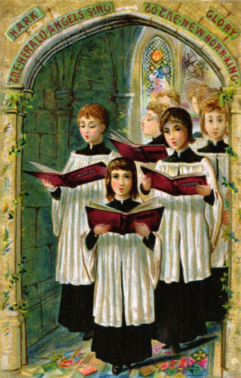 "Hark the Herald Angels Sing", carte postale victorienne - English School