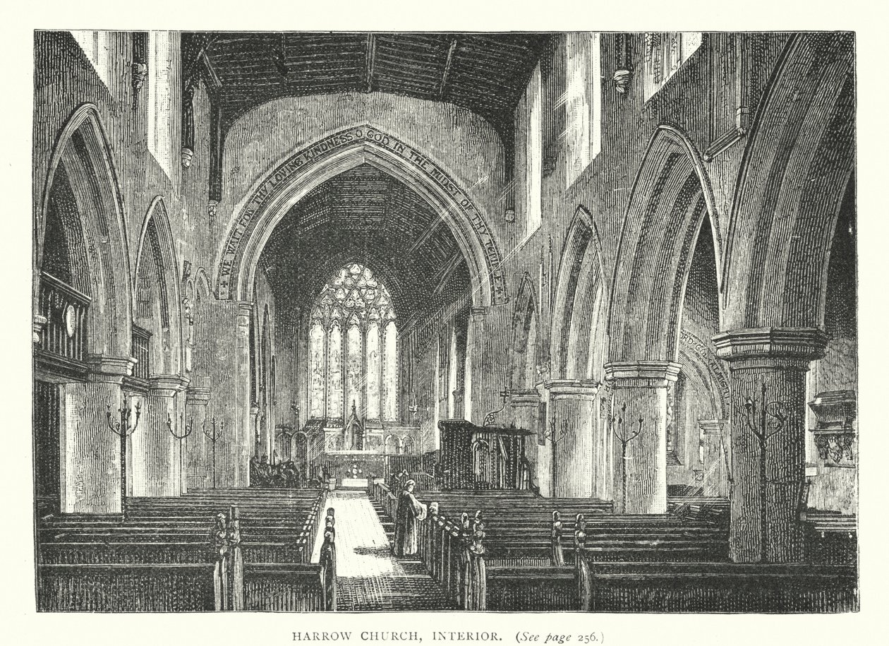 Église de Harrow, intérieur (gravure) - English School