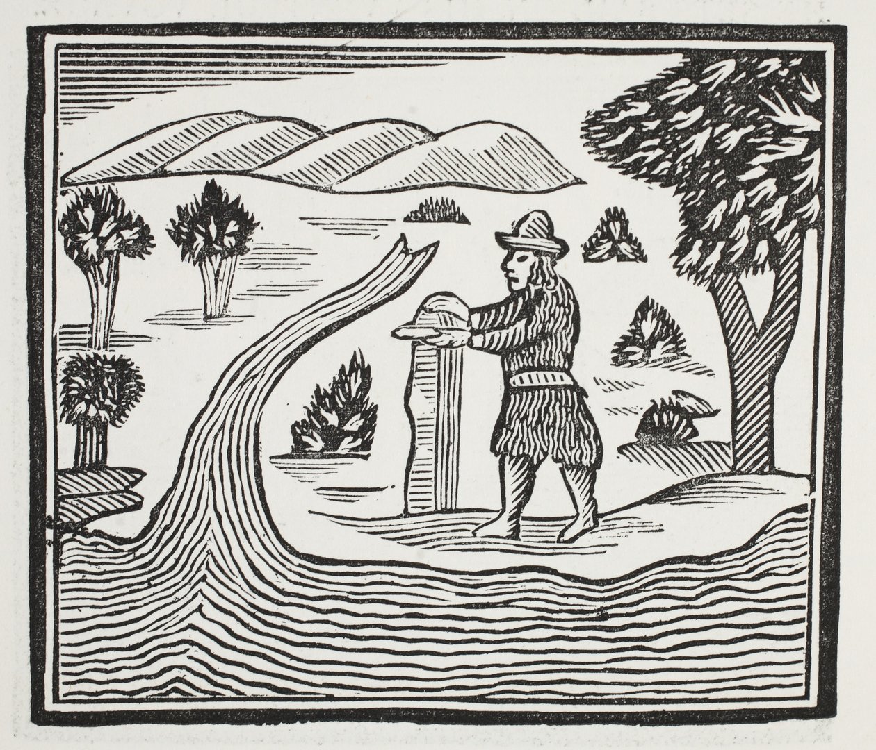 Il tient un registre du temps et des événements, illustration de Chap-books du XVIIIe siècle par John Ashton, pub. 1882 - English School