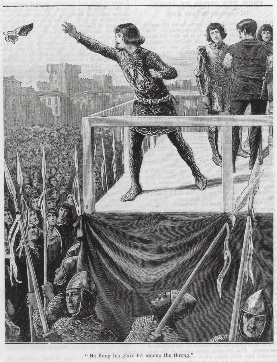 "Il a jeté son gant au milieu de la foule" (gravure) - English School