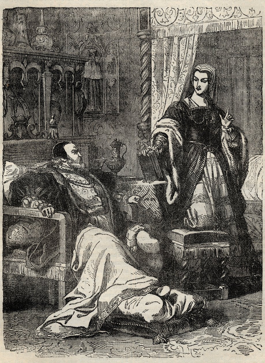 Henri VIII et la reine Catherine Parr (1512-1548) - gravure de l