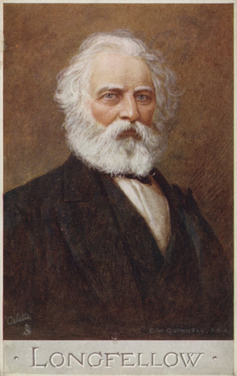 Henry Wadsworth Longfellow (1807-1882), poète américain (lithographie couleur) - English School