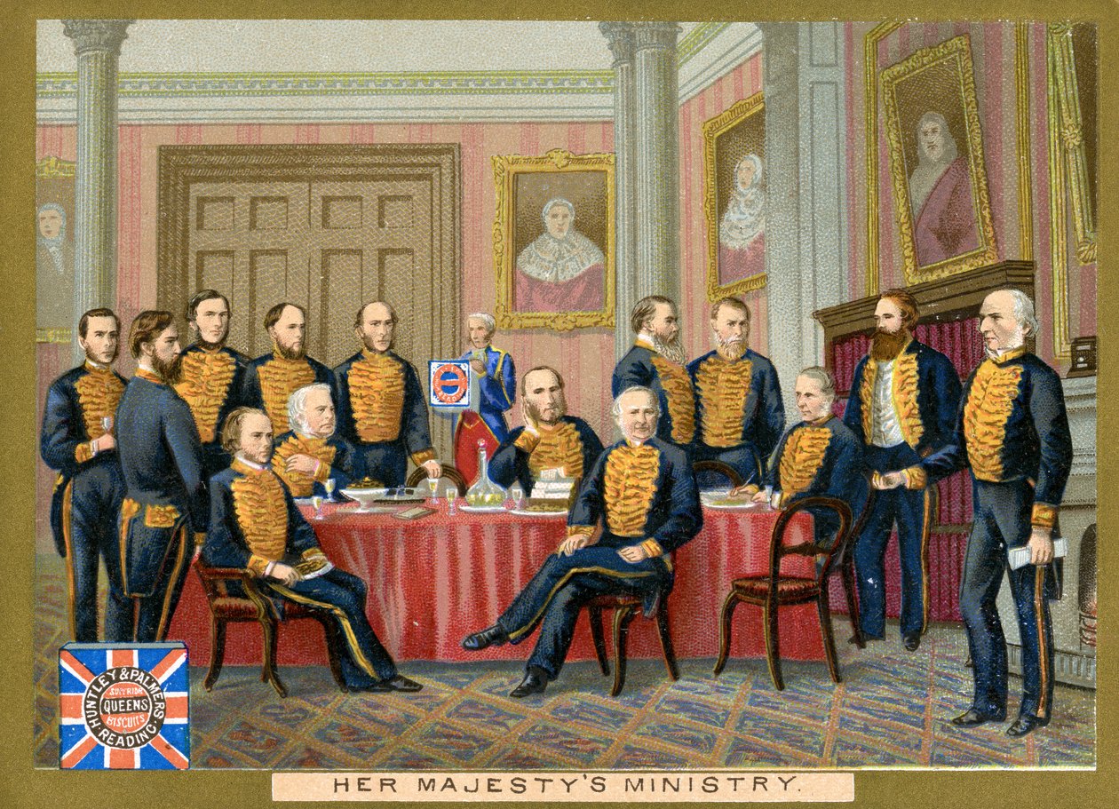 Le ministère de Sa Majesté, carte promotionnelle pour les biscuits Huntley & Palmers, vers 1890 - English School