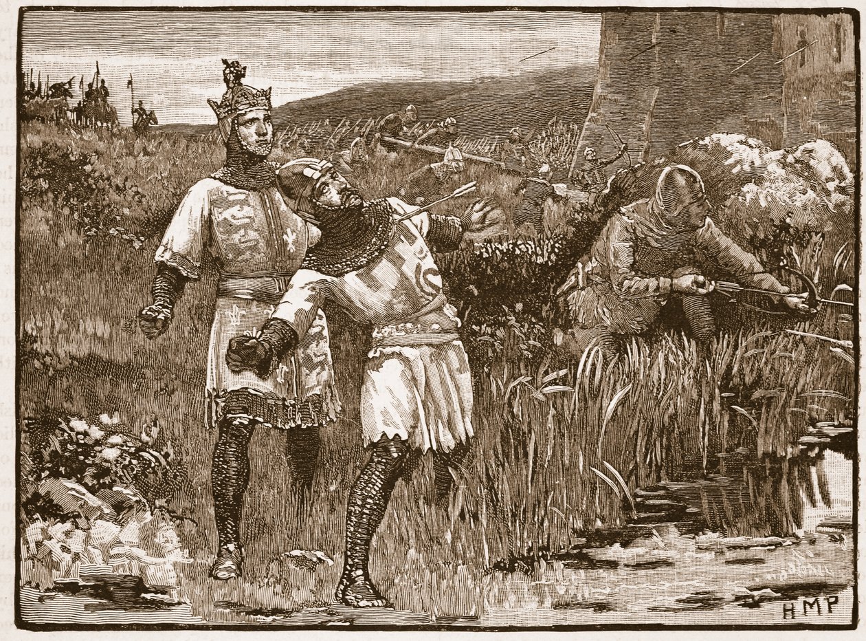 Héroïsme de St. Clair au siège du château de Bridgnorth, illustration de Cassells Illustrated History of England - English School
