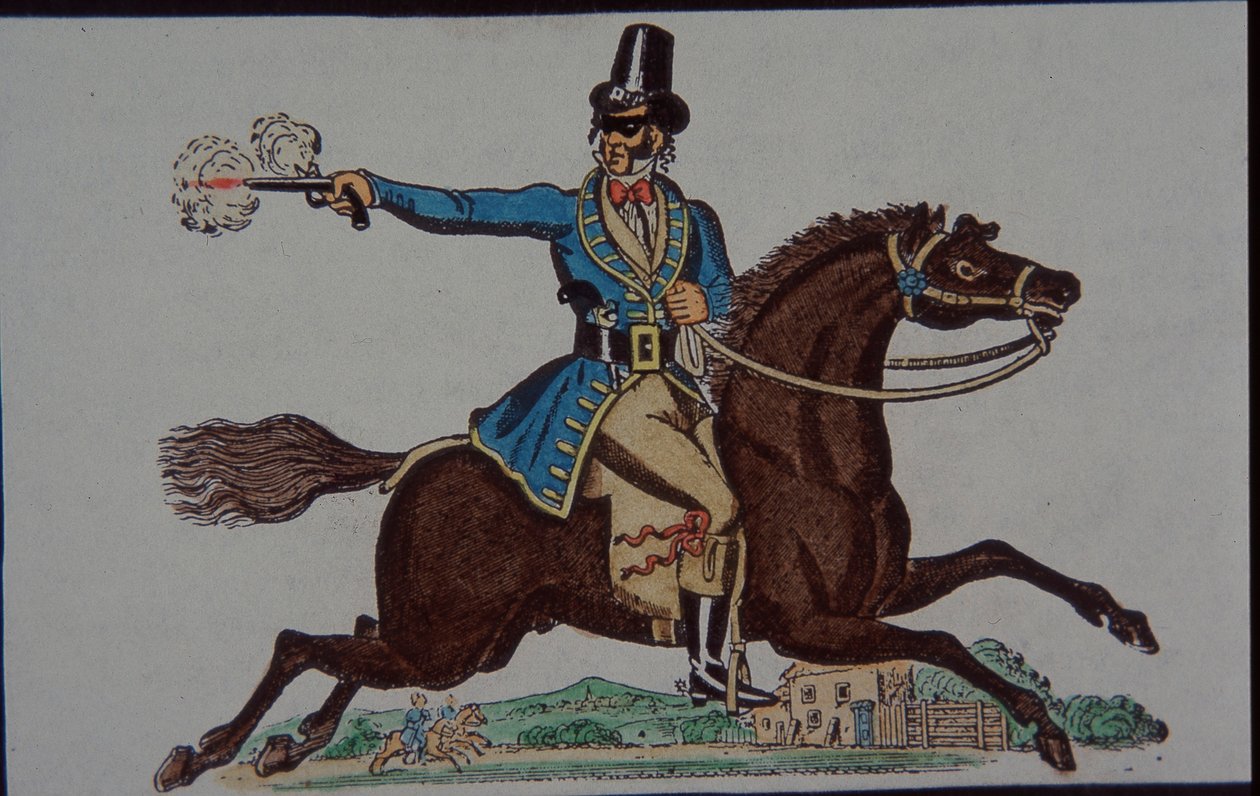Figure de bandit pour théâtre de jouets victorien pour enfants (gravure coloriée à la main) - English School