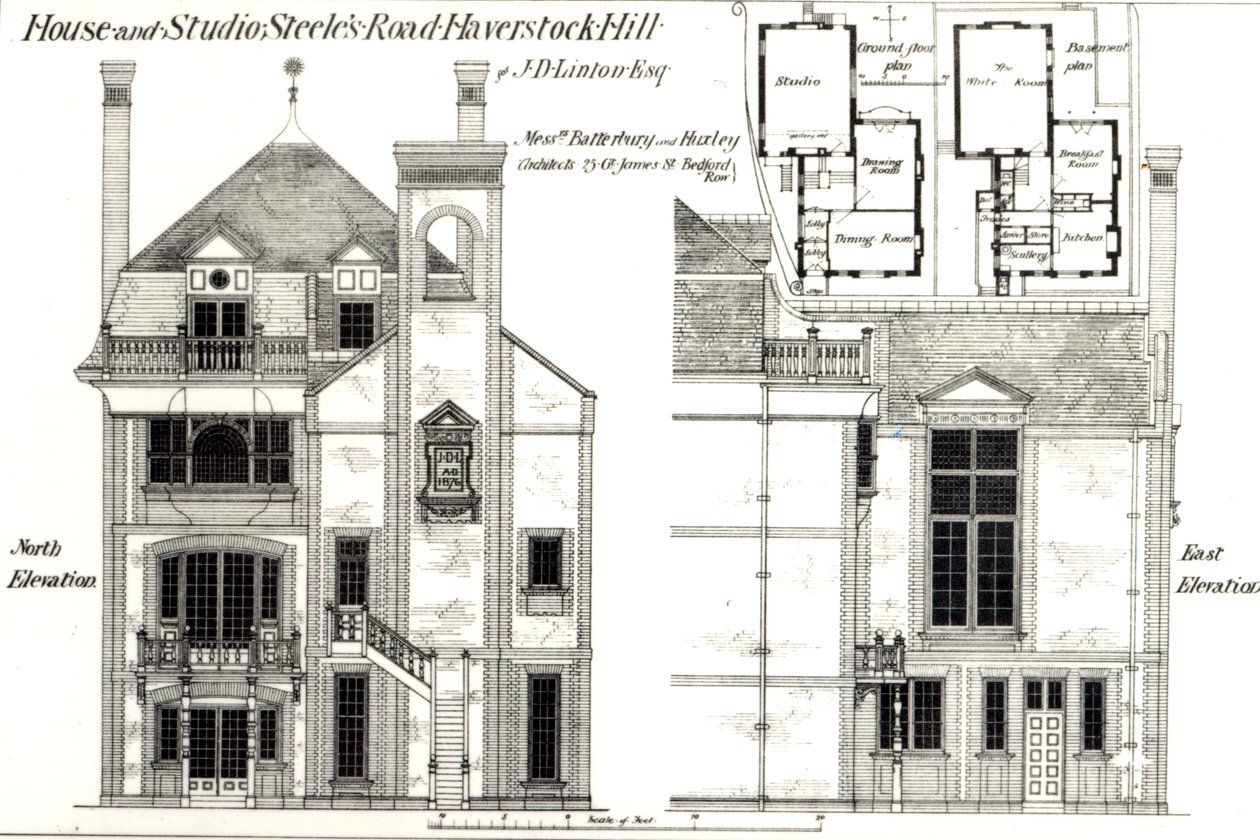 Maison et Studio, Steeles Road, Haverstock Hill, de The Building News, 9 février 1877 - English School