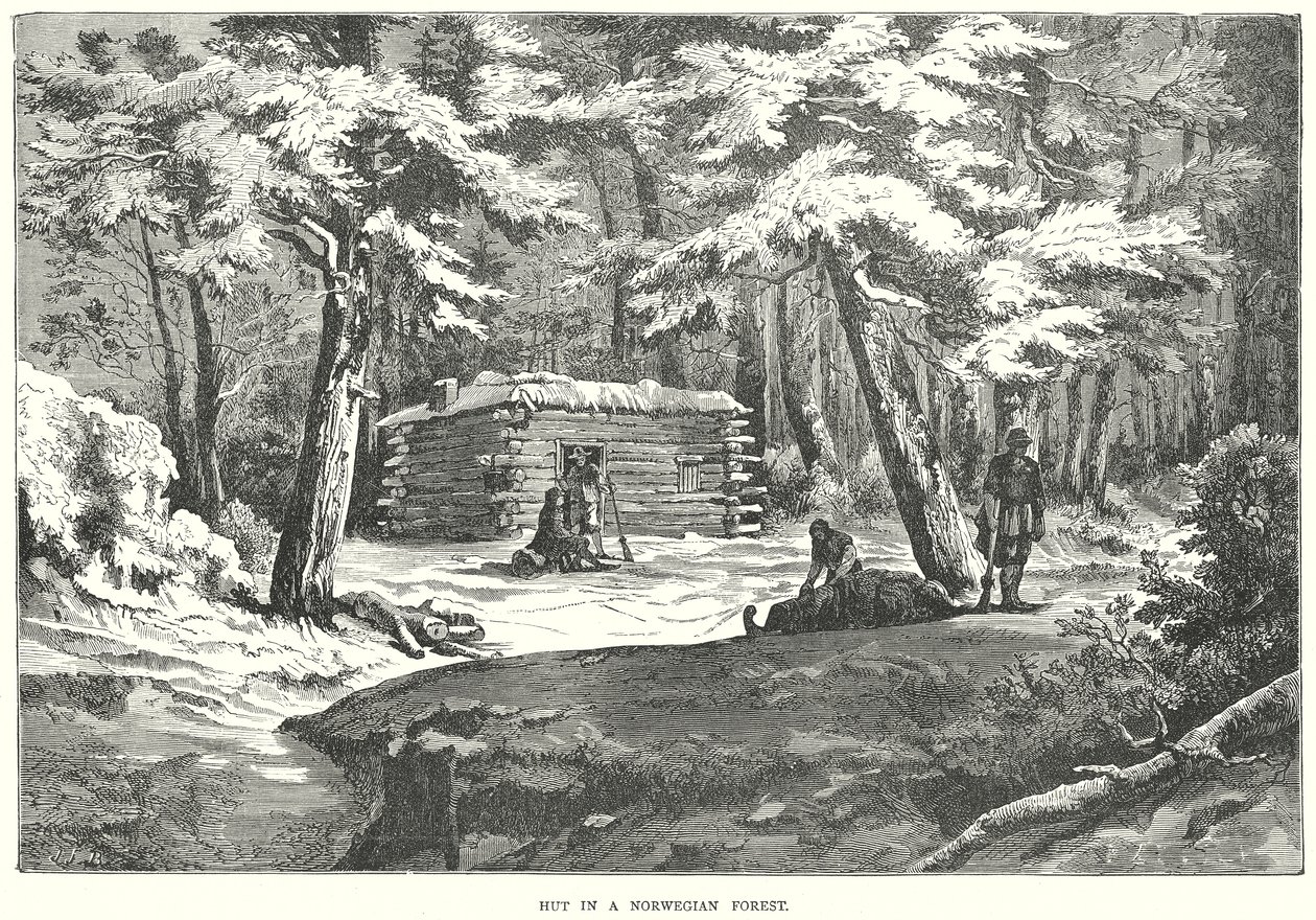 Cabane dans une forêt norvégienne (gravure) - English School